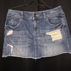 Elle Blue Distressed Denim Mini Skirt